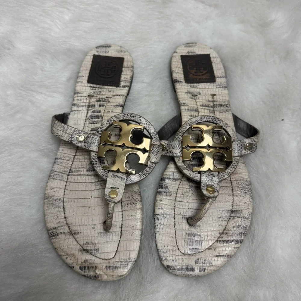 Tory Burch Snakeskin Gold Hardware Miller Flip Flop Sandals 9